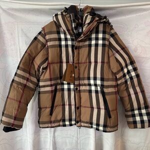 Burberry Packaway Hood Reversible Check Puffer Jacket Dark Birch Brown